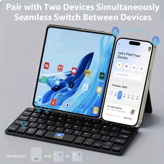 JOMAA Mini Foldable Bluetooth Keyboard Portable Wireless Keyboard Ultra-Slim Travel Folding Keyboard for iPhone iPad Mac Android