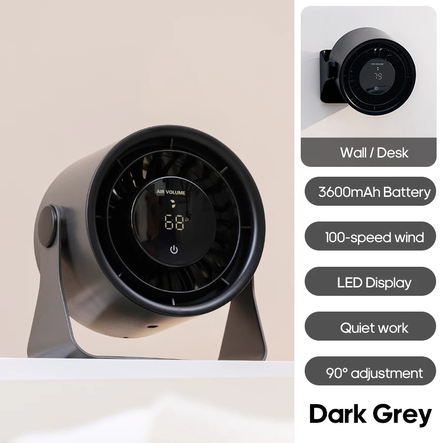 Multifunctional Portable Fan 100 Gear Speeds 3600mAh Wall Mount Low-Noise USB Desktop Cooling Fan with LED Display & Touch Scree