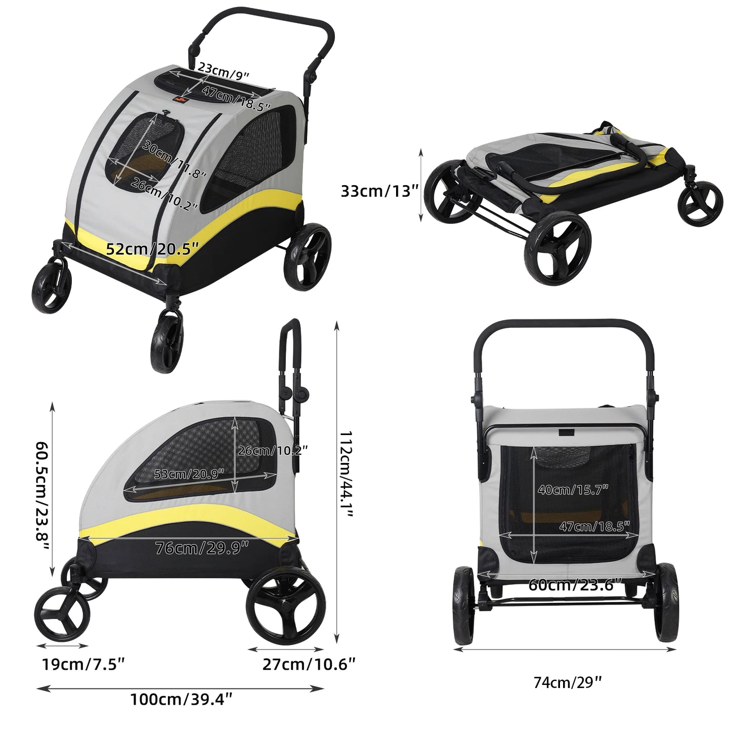 Foldable 4-Wheel Pet Stroller for Small, Medium, and Large Dogs.