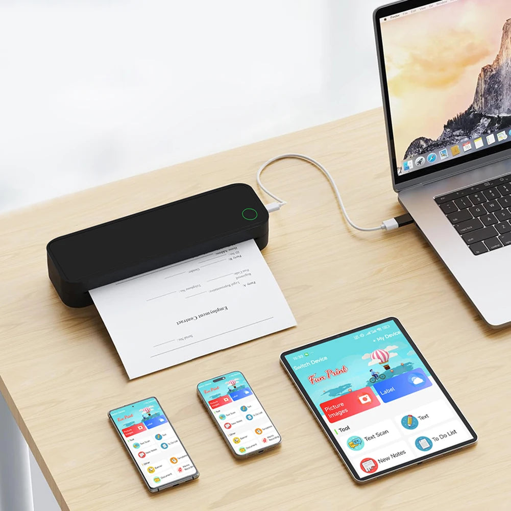 A4 Portable Thermal Printer Inkless BT Thermal A4 Mobile Printer with Printing Paper Min Portable A4 Label Maker Home Office Use