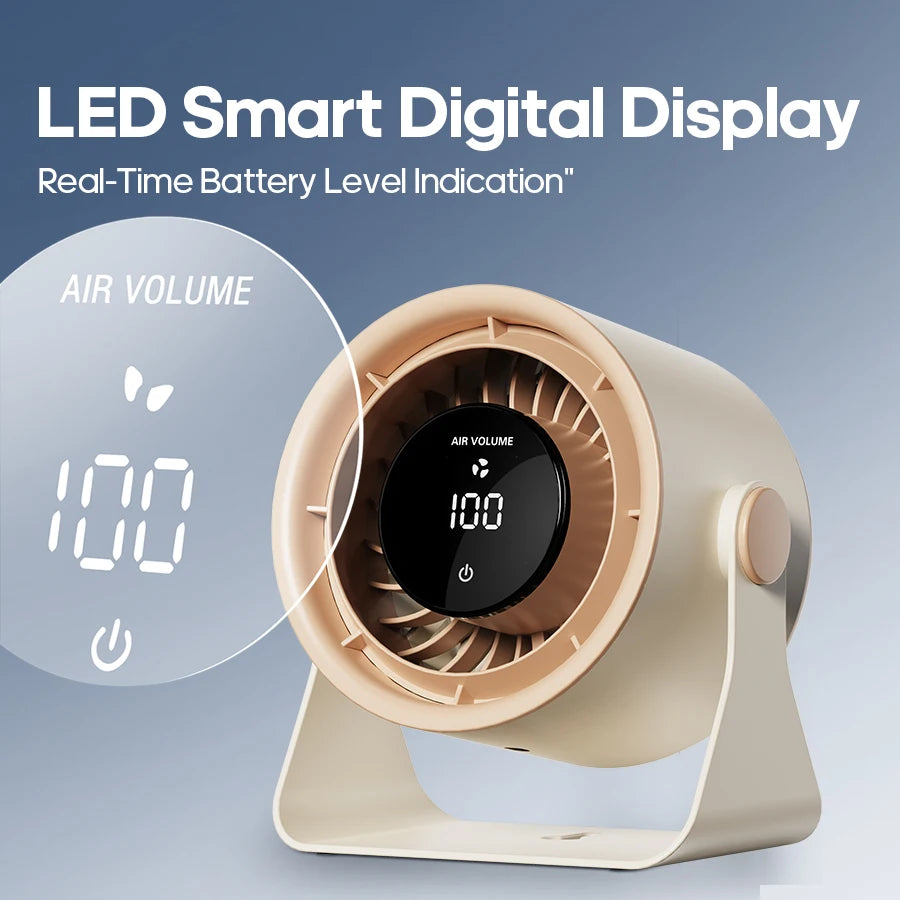 Multifunctional Portable Fan 100 Gear Speeds 3600mAh Wall Mount Low-Noise USB Desktop Cooling Fan with LED Display & Touch Scree