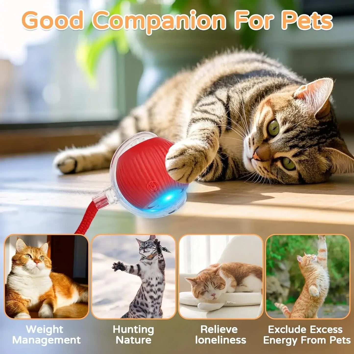 Smart Pet Toy Ball – Automatic Rolling with Tail for Cats & Dogs