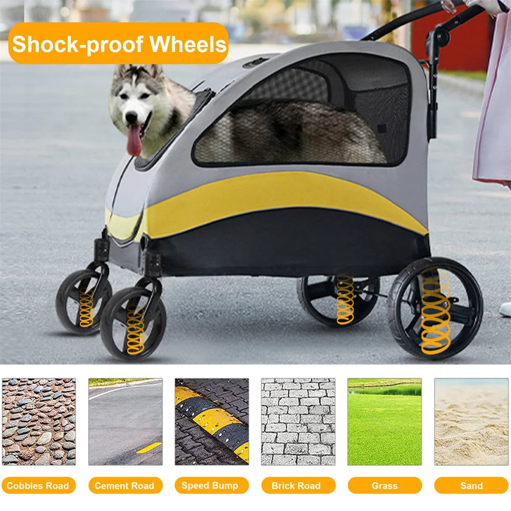 Foldable 4-Wheel Pet Stroller for Small, Medium, and Large Dogs.