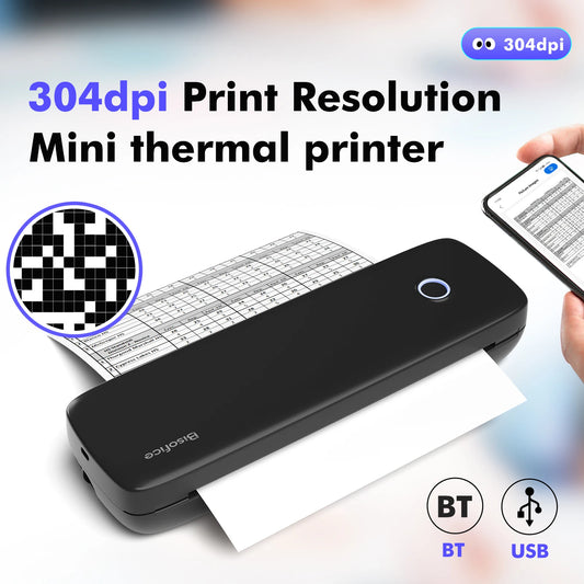 A4 Portable Thermal Transfer Printer Wireless&USB Connect with Mobile Computer 56mm/77mm/107mm/210mm/216mm for Office School