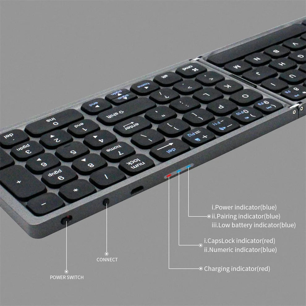 JOMAA Folding Bluetooth Wireless Keyboard Rechargeable Foldable Keyboard With Number Phone Full-size Keyboard For Tablet/Desktop