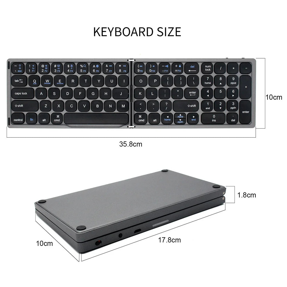JOMAA Folding Bluetooth Wireless Keyboard Rechargeable Foldable Keyboard With Number Phone Full-size Keyboard For Tablet/Desktop