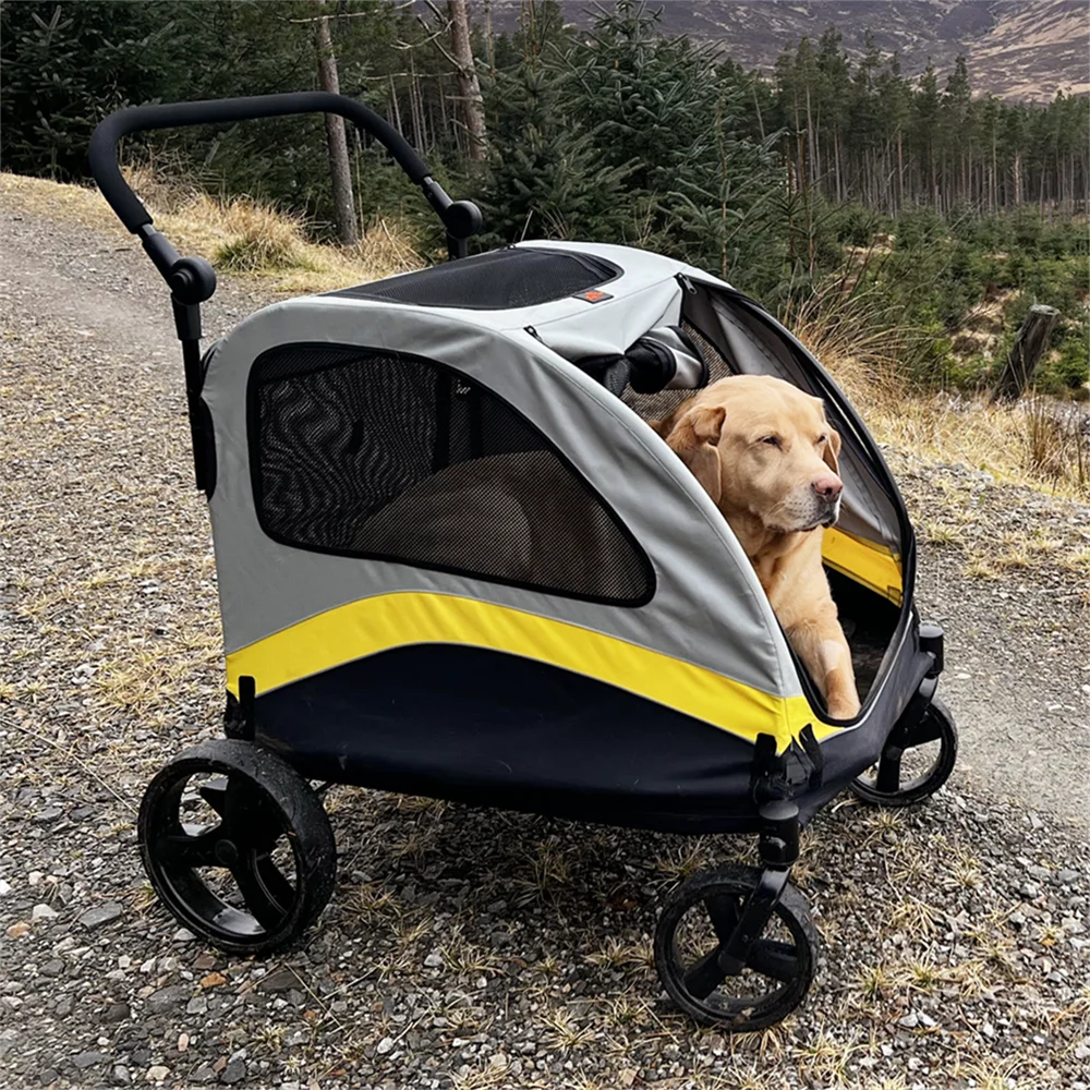 Foldable 4-Wheel Pet Stroller for Small, Medium, and Large Dogs.