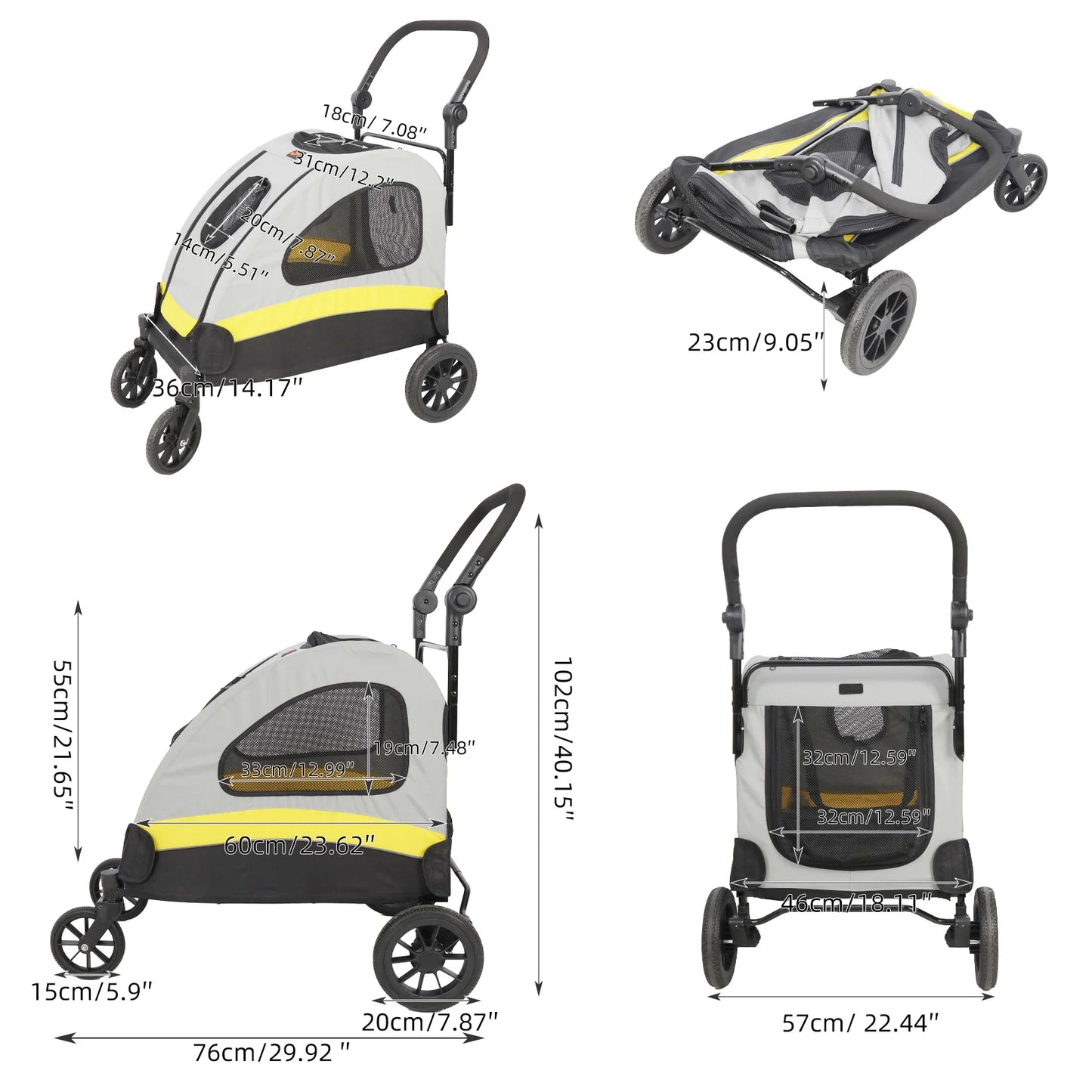 Foldable 4-Wheel Pet Stroller for Small, Medium, and Large Dogs.
