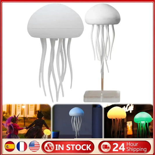3D Jellyfish Night Light Jellyfish Bedside Lamp Voice Control Creative Sleeping Light with Rotating Tentacles for Desktop