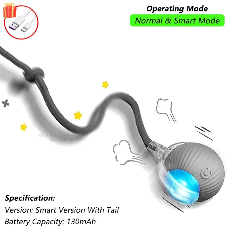 Smart Pet Toy Ball – Automatic Rolling with Tail for Cats & Dogs