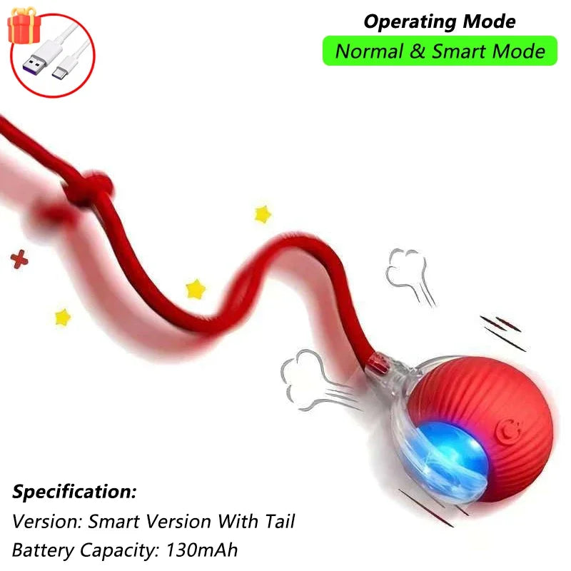 Smart Pet Toy Ball – Automatic Rolling with Tail for Cats & Dogs