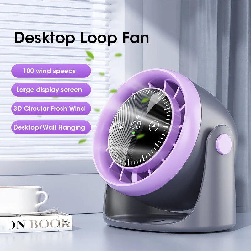 Touch Screen Desk Fan 100-Speed Adjustable Quiet Cooling Strong Wind with Digital Display Portable Mini Fan Air Circulation Fan