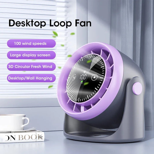 Touch Screen Desk Fan 100-Speed Adjustable Quiet Cooling Strong Wind with Digital Display Portable Mini Fan Air Circulation Fan
