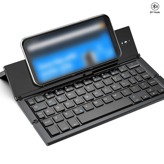 Foldable Bluetooth Wireless Aluminum Keyboard with Phone Holder,Rechargeable Portable 58 Key Travel Keypad for PC/Laptop/Tablet
