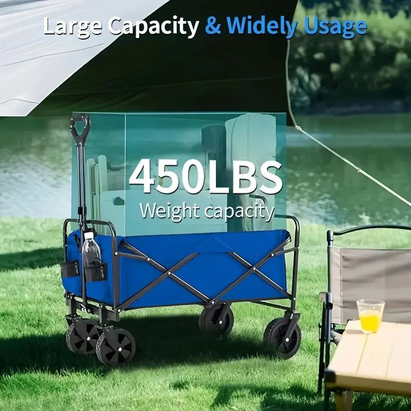 Collapsible Utility Wagon with All-Terrain Wheels and Large Capacity.