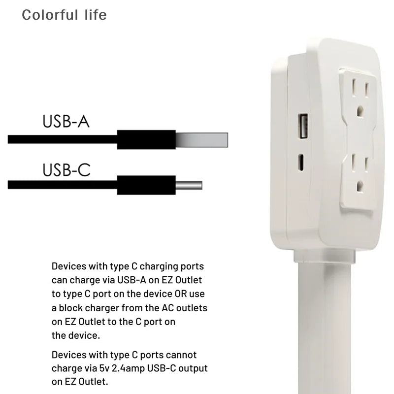 Power Socket Expander 2 Sockets 180° Rotation Stretchable Length Punch-free Power Strip Electrical Socket Extension Cord