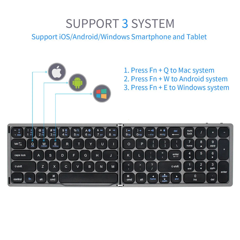 JOMAA Folding Bluetooth Wireless Keyboard Rechargeable Foldable Keyboard With Number Phone Full-size Keyboard For Tablet/Desktop