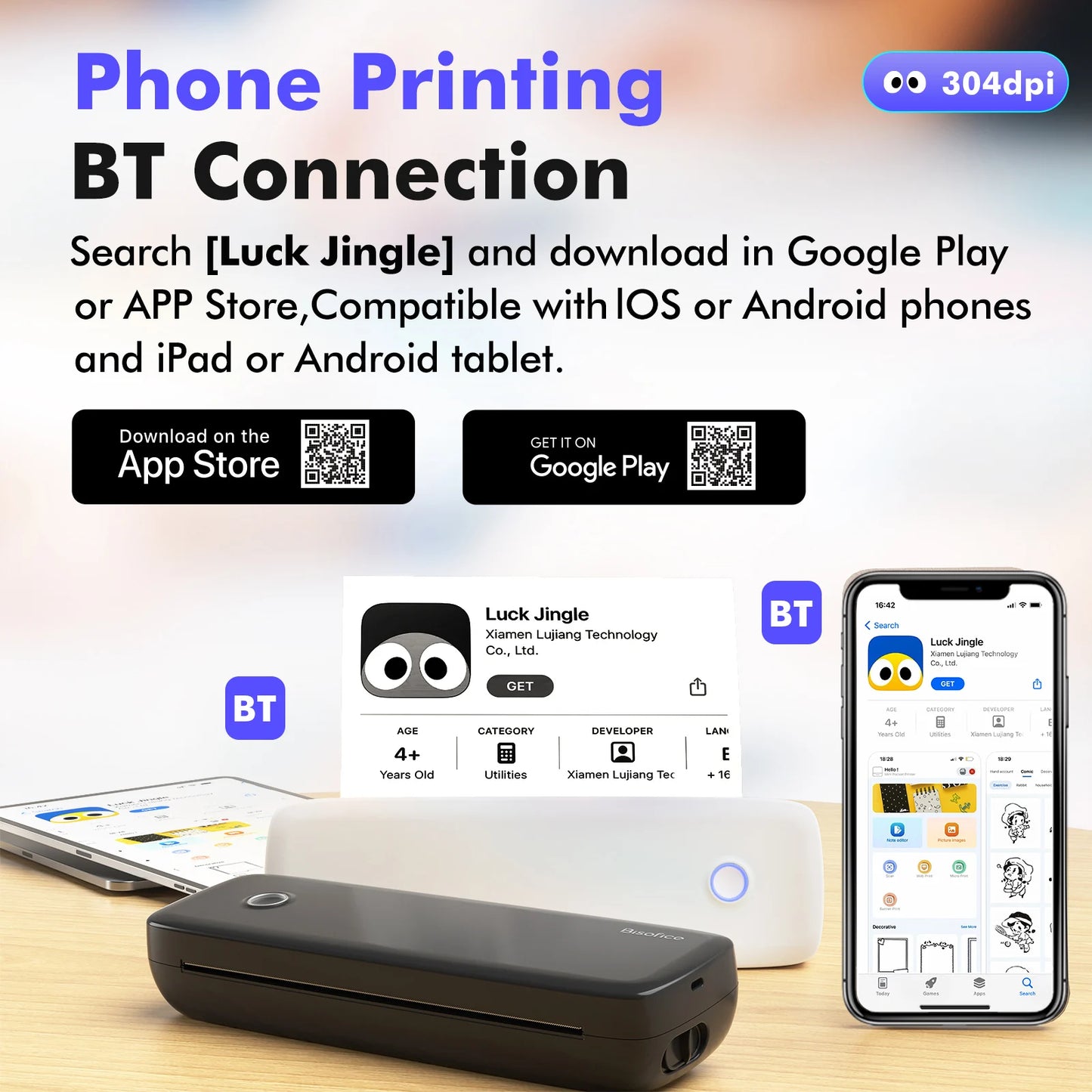 A4 Portable Thermal Transfer Printer Wireless&USB Connect with Mobile Computer 56mm/77mm/107mm/210mm/216mm for Office School