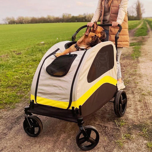 Foldable 4-Wheel Pet Stroller for Small, Medium, and Large Dogs.
