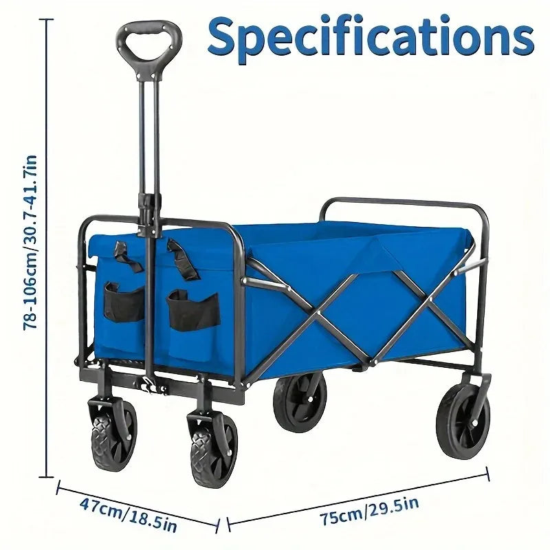 Collapsible Utility Wagon with All-Terrain Wheels and Large Capacity.