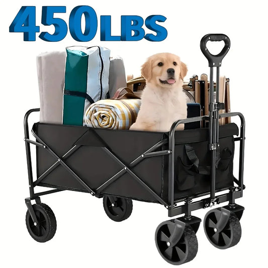 Collapsible Utility Wagon with All-Terrain Wheels and Large Capacity.