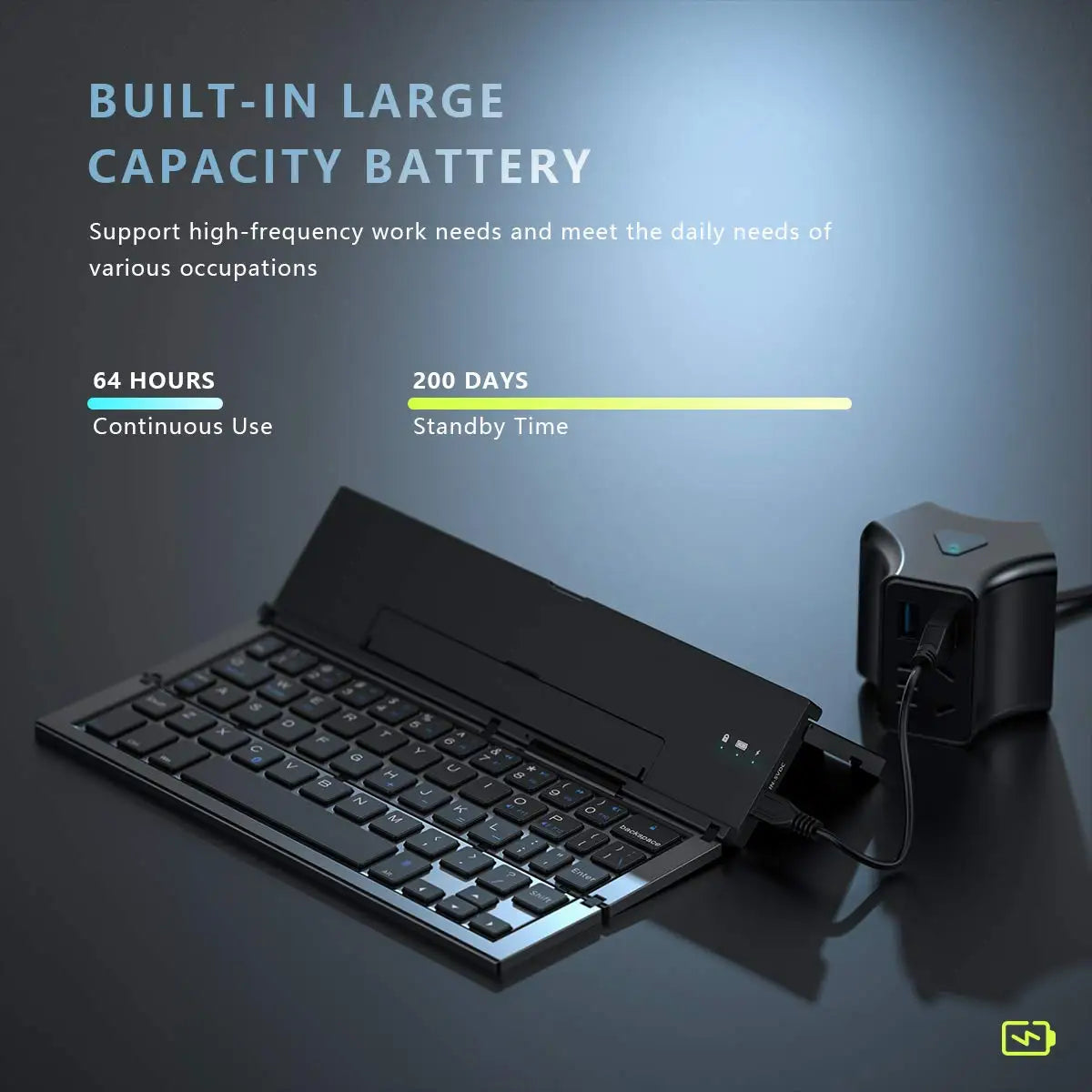 Foldable Bluetooth Wireless Aluminum Keyboard with Phone Holder,Rechargeable Portable 58 Key Travel Keypad for PC/Laptop/Tablet