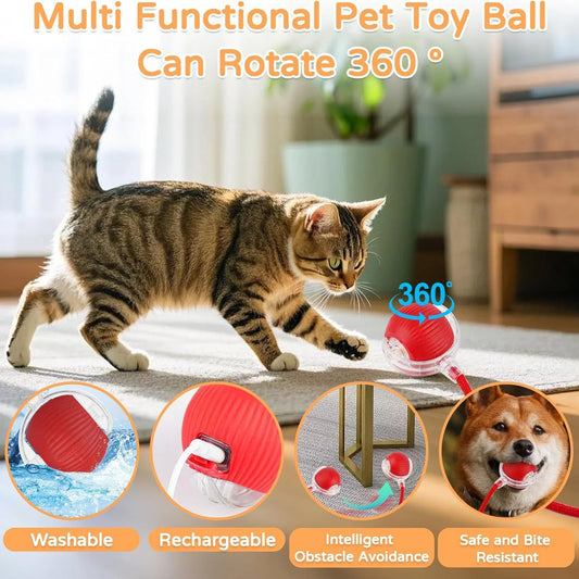 Smart Pet Toy Ball – Automatic Rolling with Tail for Cats & Dogs