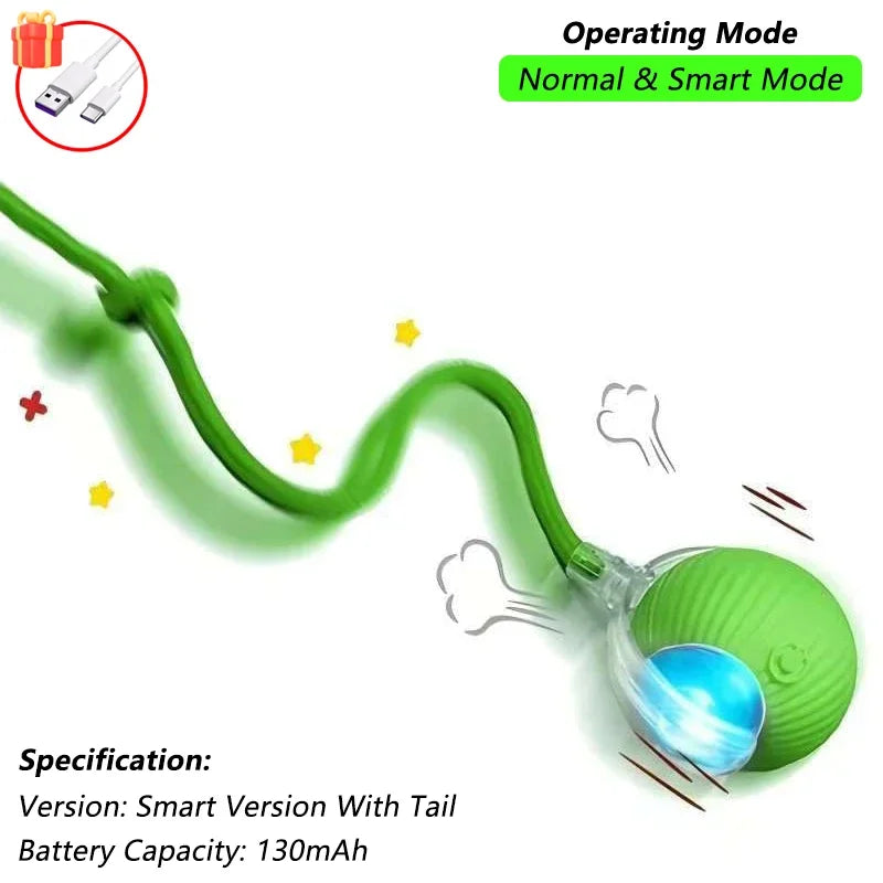 Smart Pet Toy Ball – Automatic Rolling with Tail for Cats & Dogs