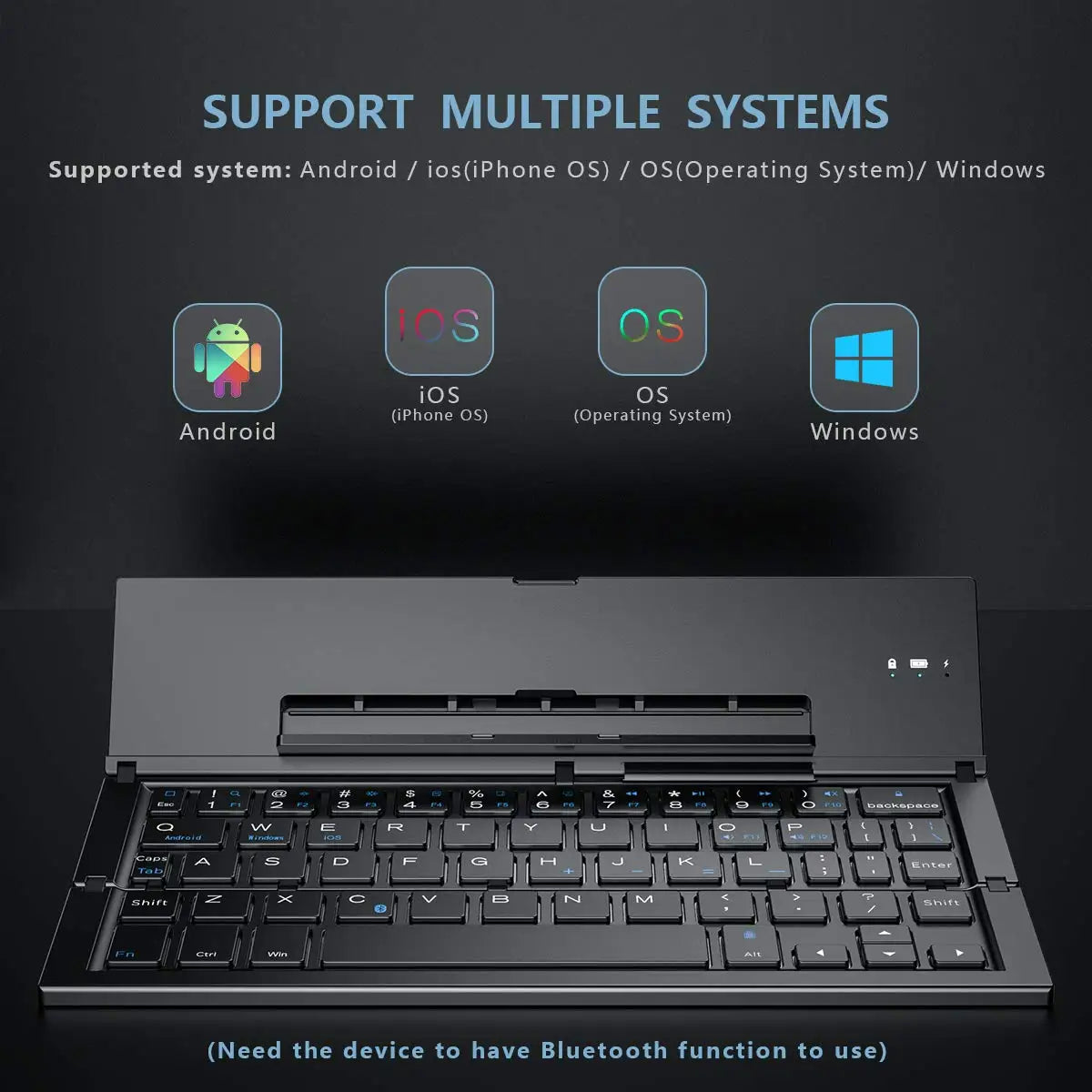 Foldable Bluetooth Wireless Aluminum Keyboard with Phone Holder,Rechargeable Portable 58 Key Travel Keypad for PC/Laptop/Tablet