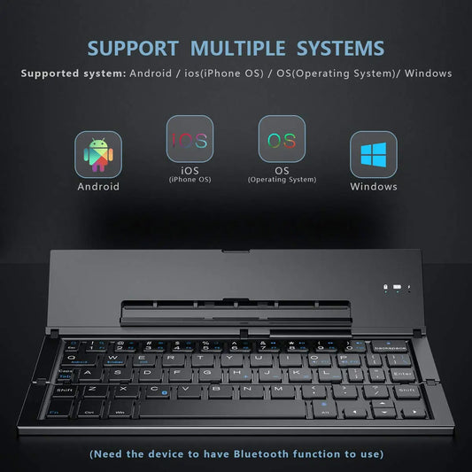 Foldable Bluetooth Wireless Aluminum Keyboard with Phone Holder,Rechargeable Portable 58 Key Travel Keypad for PC/Laptop/Tablet